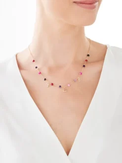 Naszyjnik z żółtego złota z agatami i diamentem - serce, koniczyna, nieskończoność - próba 375