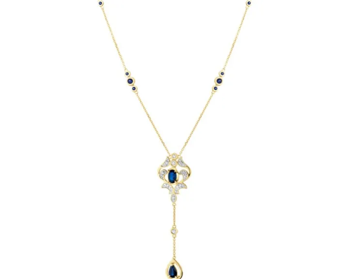 Naszyjnik z żółtego złota z brylantami i szafirami - próba 585