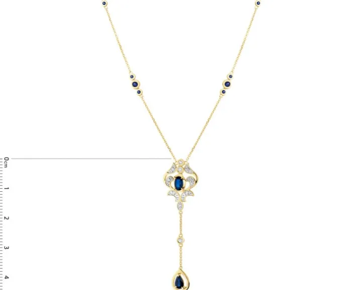 Naszyjnik z żółtego złota z brylantami i szafirami - próba 585