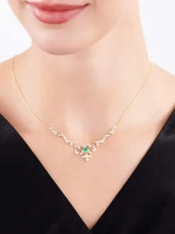 Naszyjnik z żółtego złota z brylantami i szmaragdem - próba 585