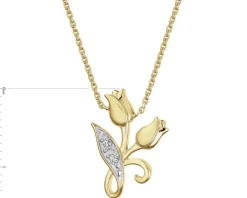 Naszyjnik z żółtego złota z brylantami - kwiaty - 0,01 ct - próba 375