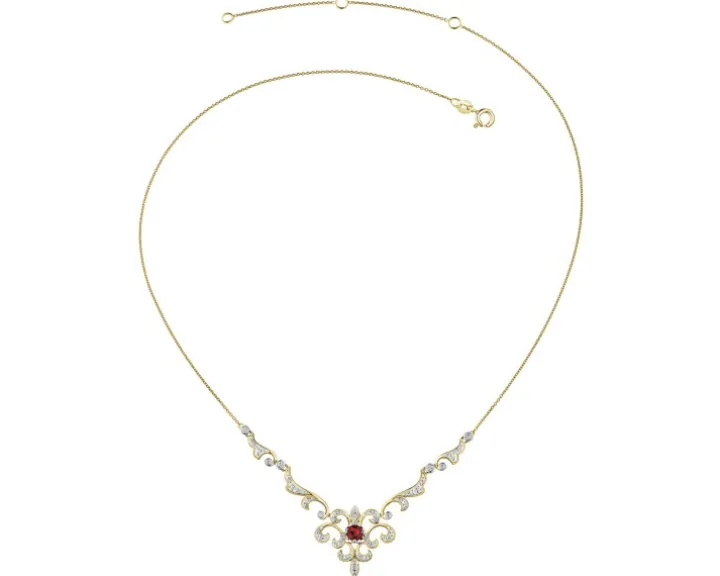 Naszyjnik z żółtego złota z brylantami i rubinem - próba 585