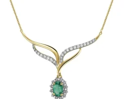 Naszyjnik z żółtego złota z brylantami i szmaragdem - próba 585