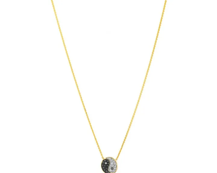 Naszyjnik z żółtego złota z brylantami - yin yang - 0,16 ct - próba 585