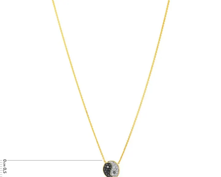 Naszyjnik z żółtego złota z brylantami - yin yang - 0,16 ct - próba 585