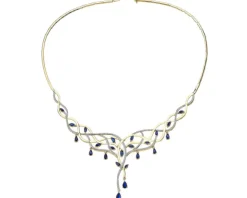 Naszyjnik z żółtego złota z brylantami i szafirami - próba 585