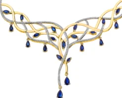 Naszyjnik z żółtego złota z brylantami i szafirami - próba 585