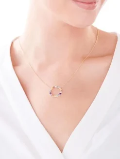 Naszyjnik z żółtego złota z brylantem, kamieniami szlachetnymi i ozdobnymi - koło - próba 585