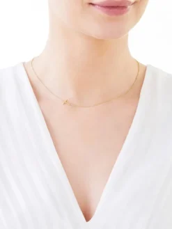 Naszyjnik z żółtego złota z brylantem - krzyż - 0,006 ct - próba 585