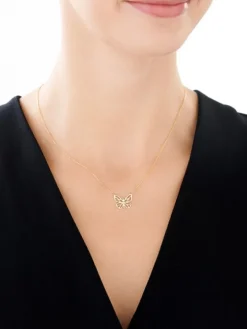 Naszyjnik z żółtego złota z brylantem - motyl - 0,01 ct - próba 585
