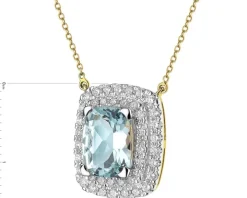 Naszyjnik z żółtego złota z brylantami i akwamarynem - próba 585