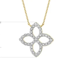 Naszyjnik z żółtego złota z brylantami - kwiat - 0,17 ct - próba 585