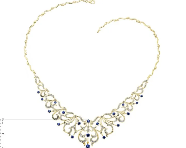 Naszyjnik z żółtego złota z brylantami i szafirami - 43 cm - próba 585