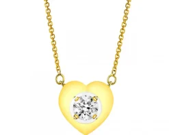 Naszyjnik z żółtego złota z brylantem - serce - 0,08 ct - próba 585