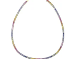 Naszyjnik z żółtego złota z brylantami i kolorowymi szafirami - 45 cm - próba 585