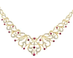 Naszyjnik z żółtego złota z brylantami i rubinami - 43 cm - próba 585