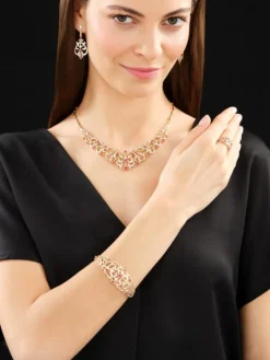 Naszyjnik z żółtego złota z brylantami i rubinami - 43 cm - próba 585