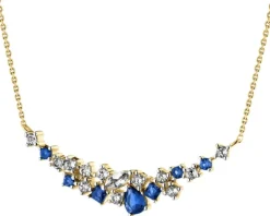 Naszyjnik z żółtego złota z brylantami, szafirami syntetycznymi i białymi topazami - próba 375