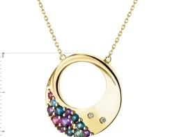 Naszyjnik z żółtego złota z brylantami i kamieniami ozdobnymi - próba 585