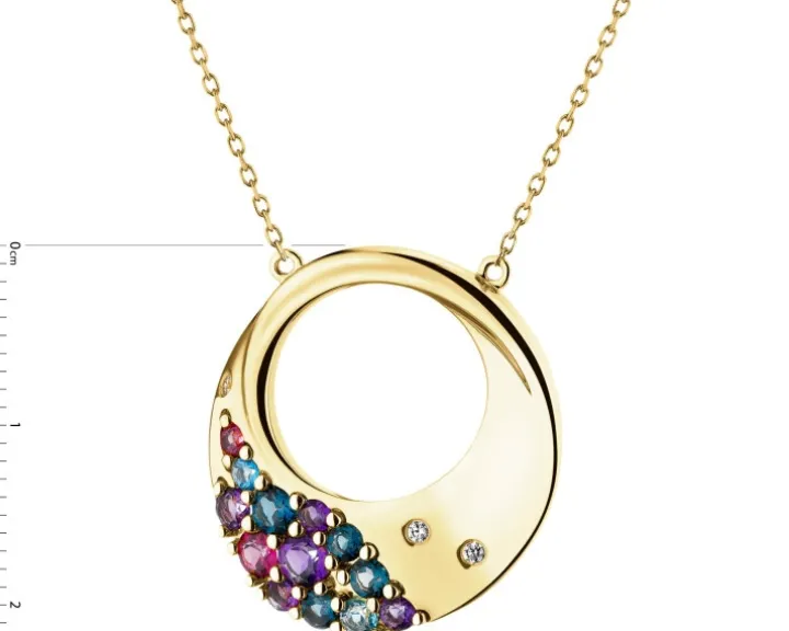 Naszyjnik z żółtego złota z brylantami i kamieniami ozdobnymi - próba 585