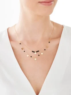 Naszyjnik z żółtego złota z brylantem i agatami - próba 375