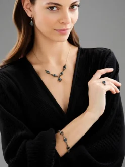 Naszyjnik z żółtego złota z brylantami i topazami London Blue - próba 585