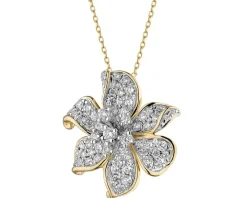 Naszyjnik z żółtego złota z brylantami - kwiat - 0,65 ct - próba 585