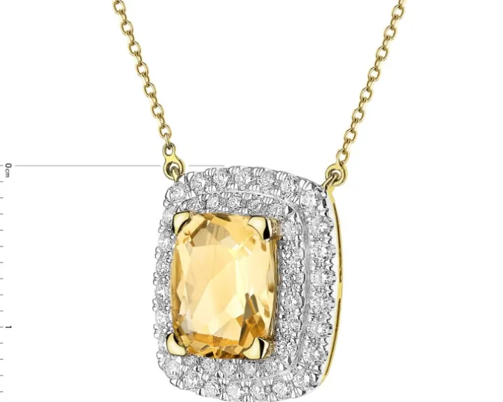 Naszyjnik z żółtego złota z brylantami i cytrynem - próba 585