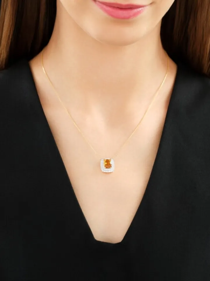 Naszyjnik z żółtego złota z brylantami i cytrynem - próba 585