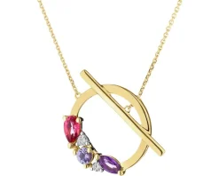 Naszyjnik z żółtego złota z brylantami, kamieniami szlachetnymi i ozdobnymi - próba 375