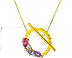 Naszyjnik z żółtego złota z brylantami, kamieniami szlachetnymi i ozdobnymi - próba 375