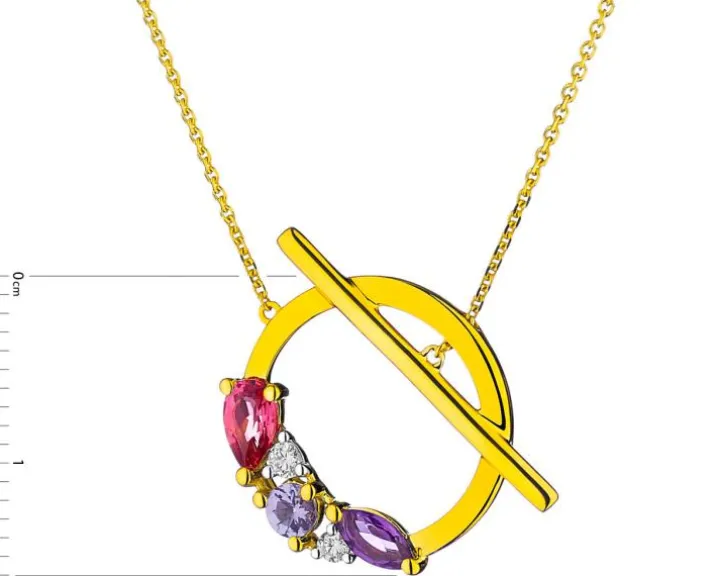 Naszyjnik z żółtego złota z brylantami, kamieniami szlachetnymi i ozdobnymi - próba 375