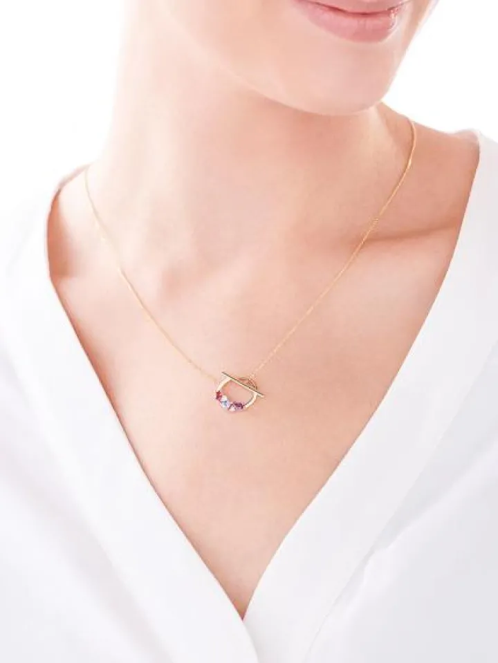 Naszyjnik z żółtego złota z brylantami, kamieniami szlachetnymi i ozdobnymi - próba 375