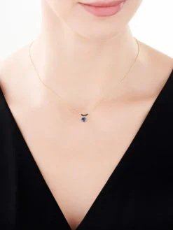 Naszyjnik z żółtego złota z czarnymi brylantami i topazem London Blue - próba 375