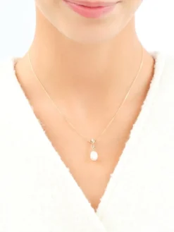 Naszyjnik z żółtego złota z diamentem i perłą - próba 585