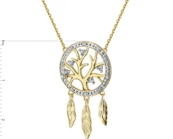 Naszyjnik z żółtego złota z diamentami - łapacz snów, drzewko - 0,05 ct - próba 375