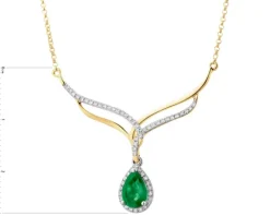 Naszyjnik z żółtego złota z diamentami i szmaragdem - próba 585
