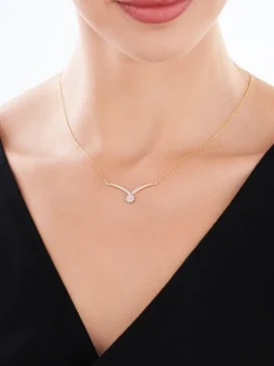 Naszyjnik z żółtego złota z diamentami - 0,12 ct - próba 585