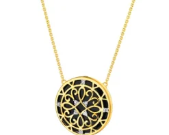 Naszyjnik z żółtego złota z diamentami i onyksem - rozeta - próba 585