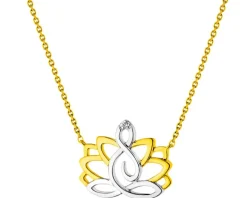 Naszyjnik z żółtego złota z diamentem - kwiat lotosu - 0,004 ct - próba 375