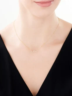 Naszyjnik z żółtego złota z diamentami - nieskończoność, serca - 0,01 ct - próba 375