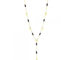 Naszyjnik z żółtego złota z diamentem i agatami - kółka - próba 375