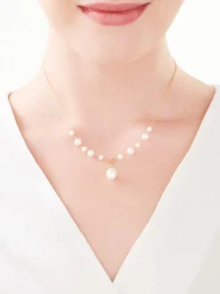 Naszyjnik z żółtego złota z diamentem i perłami - próba 375