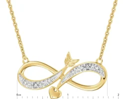 Naszyjnik z żółtego złota z diamentami - nieskończoność, serce - 0,008 ct - próba 375