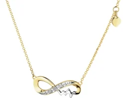 Naszyjnik z żółtego złota z diamentami - nieskończoność, serce, EKG serca - 0,01 ct - próba 375