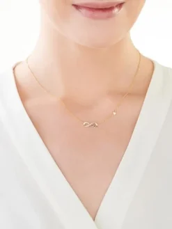 Naszyjnik z żółtego złota z diamentami - nieskończoność, serce, EKG serca - 0,01 ct - próba 375