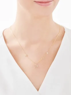 Naszyjnik z żółtego złota z diamentami - koliber, serce, kwiat, koniczyna - 0,01 ct - próba 375