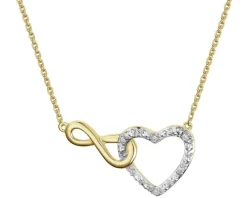 Naszyjnik z żółtego złota z diamentami - serce, nieskończoność - 0,02 ct - próba 375