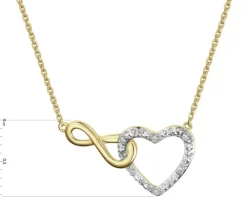 Naszyjnik z żółtego złota z diamentami - serce, nieskończoność - 0,02 ct - próba 375