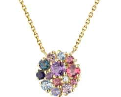 Naszyjnik z żółtego złota z diamentem, kamieniami szlachetnymi i ozdobnymi - próba 585